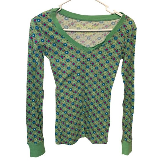 Vintage Y2K Derek Heart Womens Size Small Floral Green Blue Red Pull OVer Scoop - Picture 2 of 6